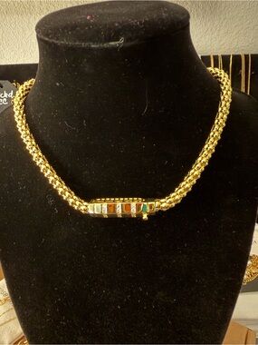 Very Unique! Multi-Stone Accent Chain Necklace 16” and 14k gold plated.  NEW!